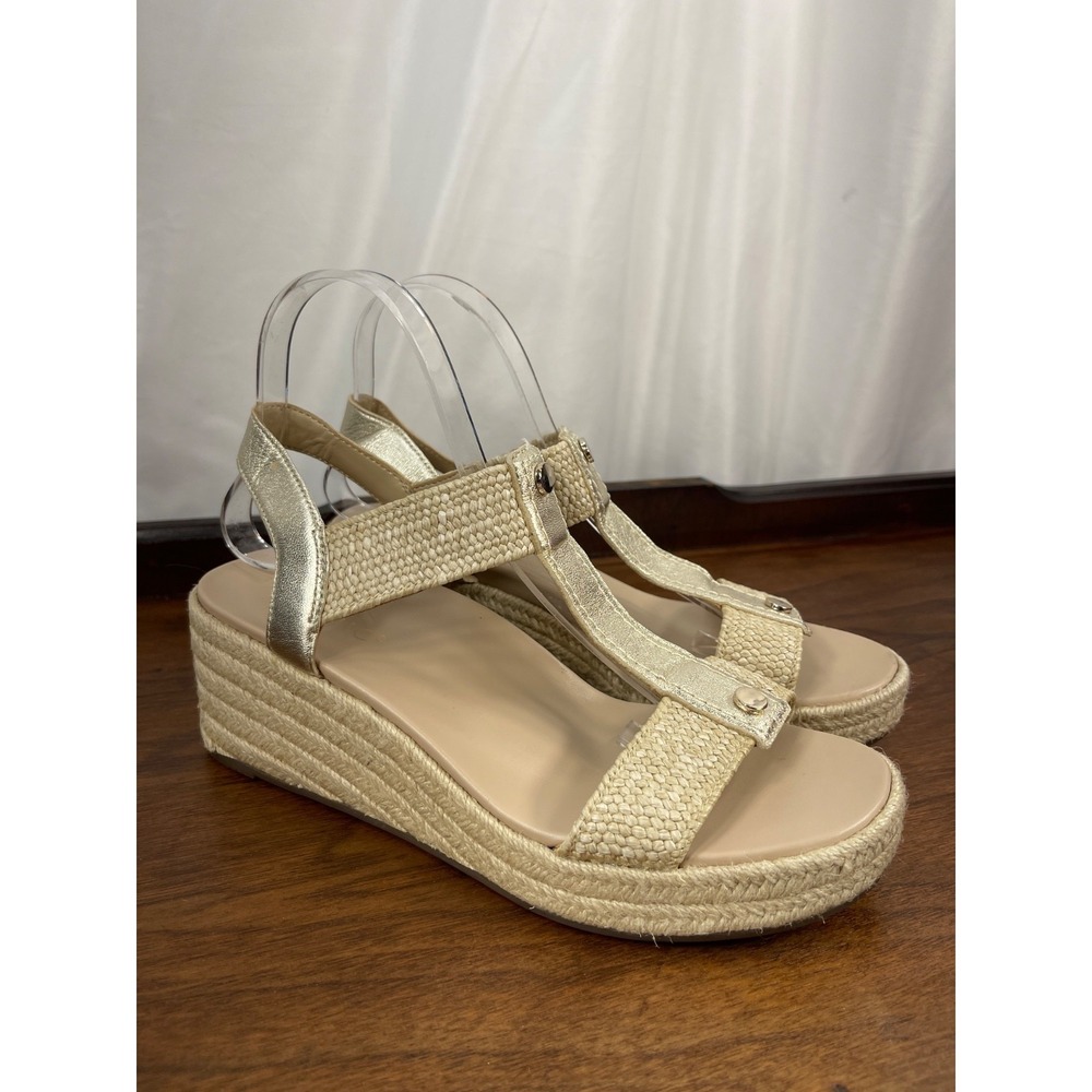 Vionic Sandals Calera Espadrille Wedges Wmns Sz 9 M Gold Taupe Natural EUC Clean